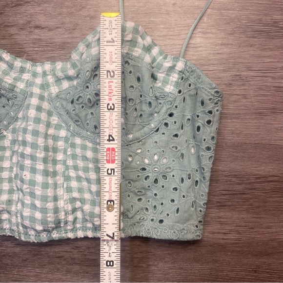 Urban Outfitters Gingham Eyelet Crop Top Size Small Tie-Back Bralette Corset - Picture 5 of 10
